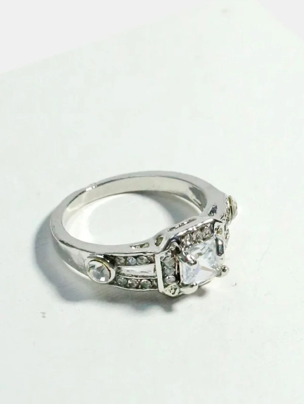 Princess Cut Cubic Zirconia Halo Promise Ring in Silver-Toned- Size 7